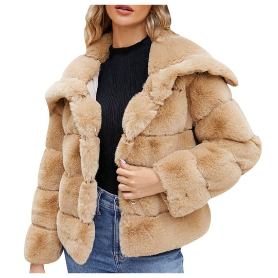 Damen Modische Kapuzenjacke aus künstlichem Pelz mit strukturiertem Design EB