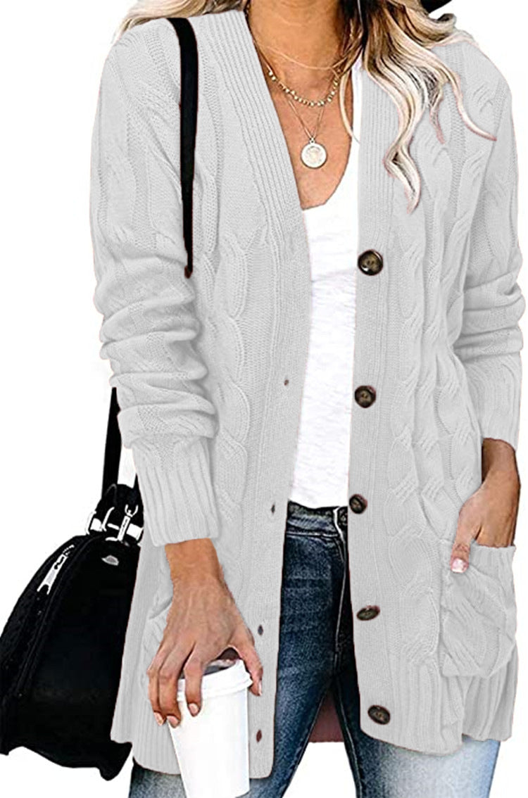 Damen Strickjacke mit dekorativem Zopfmuster und praktischen Taschen EB