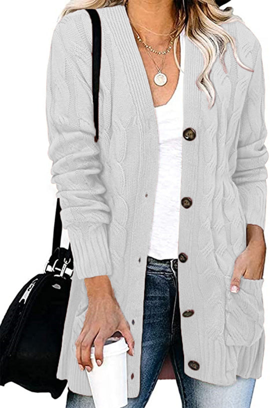 Damen Strickjacke mit dekorativem Zopfmuster und praktischen Taschen EB