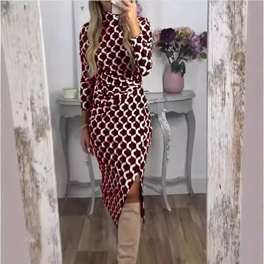 Damen Maxikleid mit grafischem Druck und seitlichem Schlitz EB