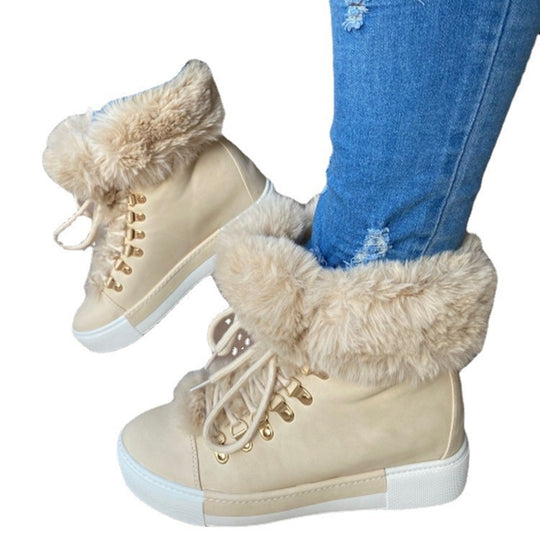 Damen Sportliche High-Top Sneaker mit flauschigem Kunstfellkragen EB