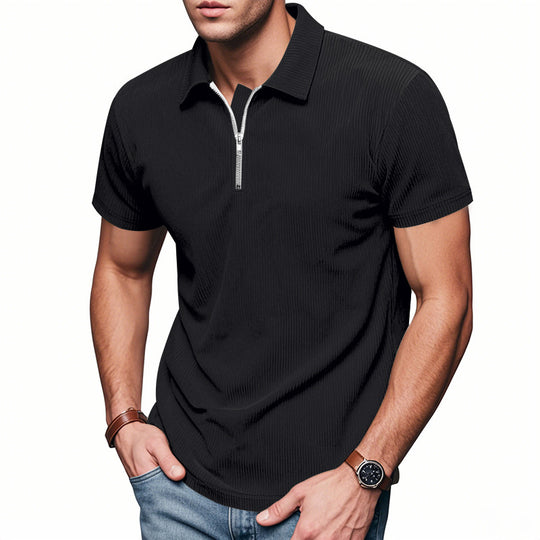 Unisex nan kurzärmeliges Halbzip-Polo aus geripptem Jersey mit Hemdkragen EB