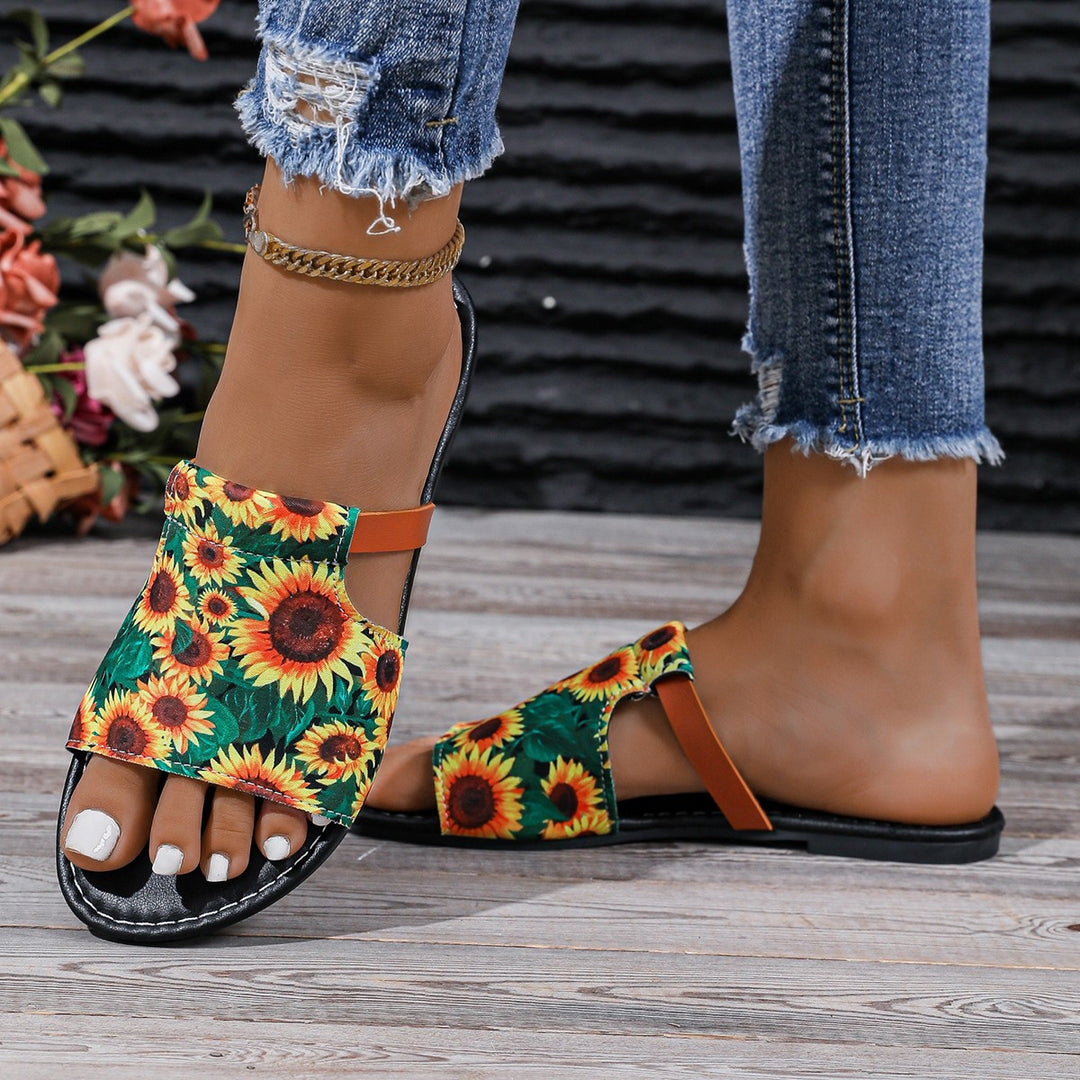 Damen modische Riemchen-Pantoletten mit floralem Design und verspieltem Totenkopf EB