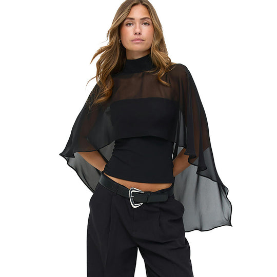 Damen elegantes Top mit transparenten Flügel-Ärmeln EB