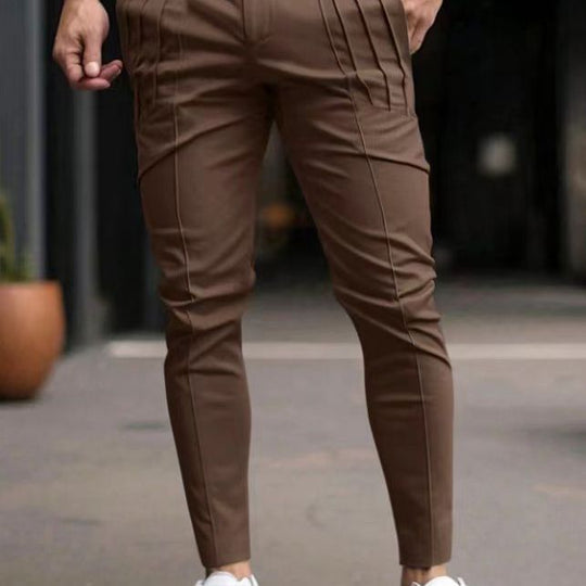 Herren nan schmale Bundfalten-Chino mit dekorativen Längsfalten und tapered Bein EB
