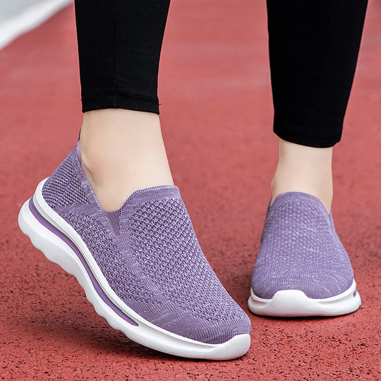 Damen Komfortable Slip-On Sneakers mit atmungsaktivem Strickoberteil EB