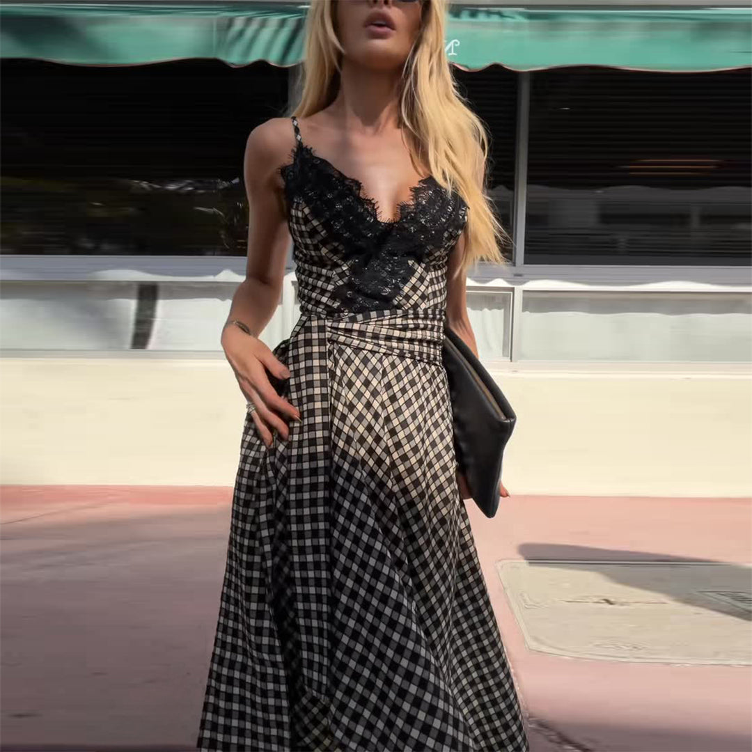 Damen Maxikleid mit aufregendem asymmetrischem Saum und feinen Spitzendetails EB