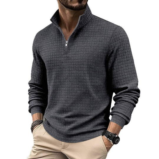 Herren sportlicher Pullover mit Halbreißverschluss und strukturierter Oberfläche EB