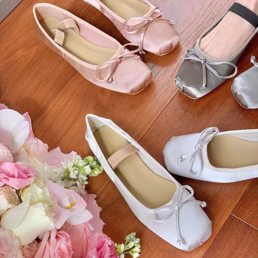 Damen Ballerina-Schuhe mit glamourösem Schleifendetail und flexiblem Riemendesign EB
