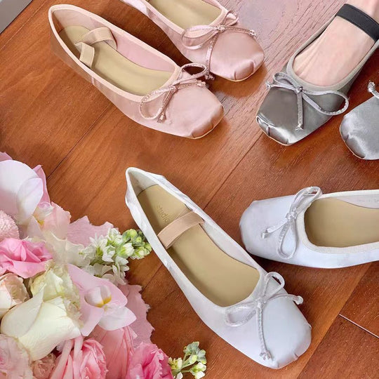 Damen Ballerina-Schuhe mit glamourösem Schleifendetail und flexiblem Riemendesign EB