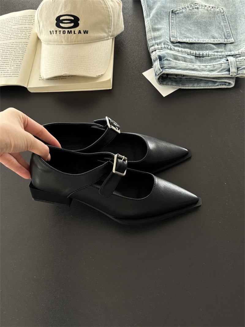 Damen  spitze Riemchenpumps mit verstellbarem Schnallenriemen und niedrigem Blockabsatz EB