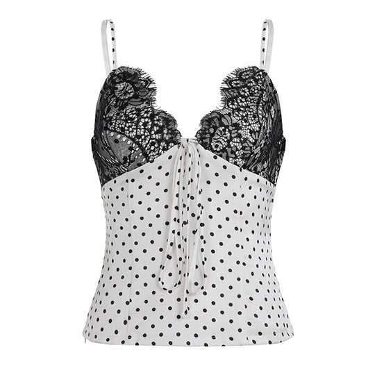 Damen Sexy Spitzen-Trägertop mit gepunktetem Design EB