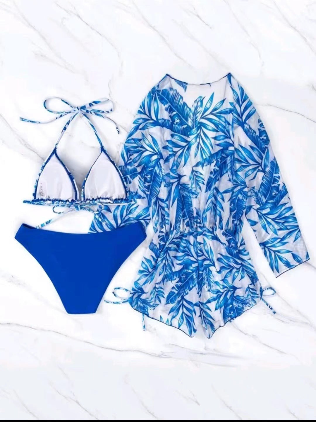Damen Strandoutfit im Set mit kombiniertem Bikini und lässiger Kaftan EB