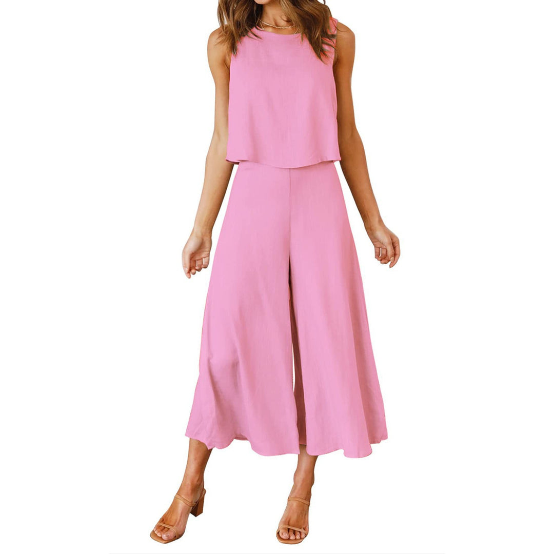 Damen lässiger Jumpsuit mit weit geschnittenem Beinen und leichtem Oberteil EB
