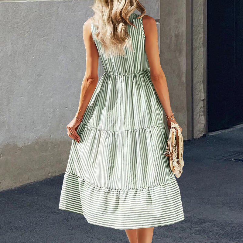 Damen Langarm-Etuikleid mit Knopfleiste und gestreiftem Design EB