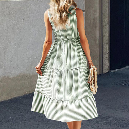 Damen Langarm-Etuikleid mit Knopfleiste und gestreiftem Design EB