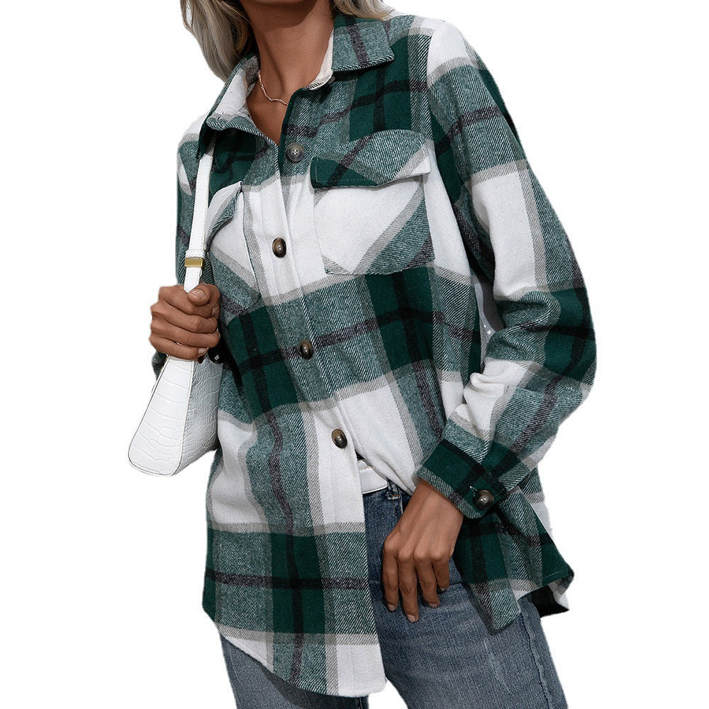 Damen Karierte Flanelljacke mit komfortablem Schnitt und praktischen Taschendetails EB