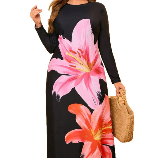 Damen Elegantes Maxikleid mit floralem Druck und langem Arm EB