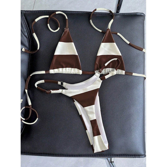 Damen Triangel-Bikini mit modischen Längsstreifen EB