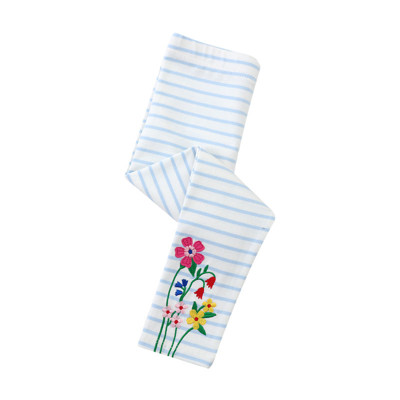 Mädchen Leggings mit buntem Blütenstickdesign EB