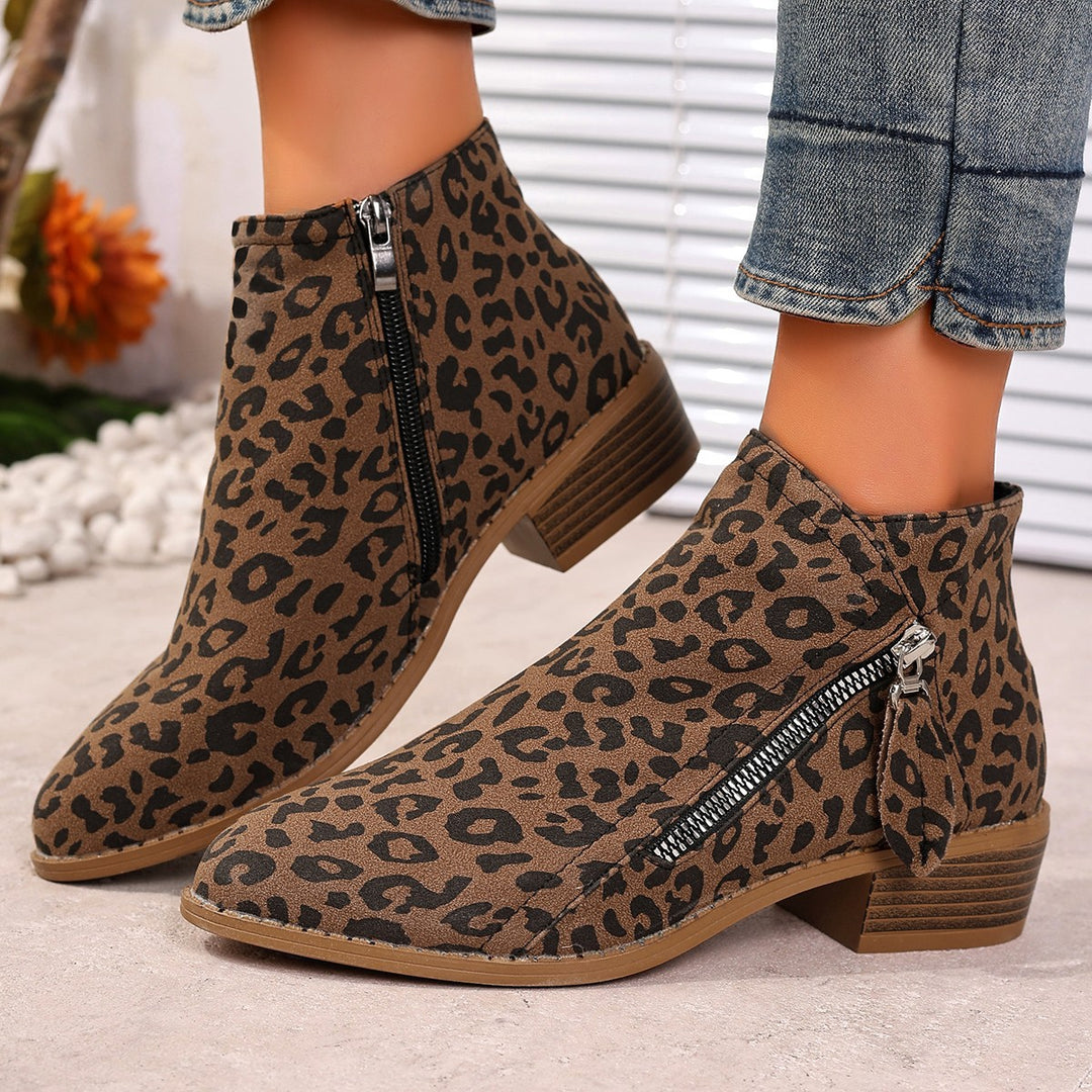 Damen Stiefeletten mit edlem Leopardenmuster und elegantem Reißverschluss EB