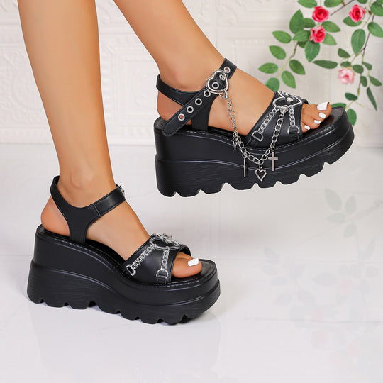Damen Wedge-Sandaletten mit modischem Ketten- und Herzdesign EB