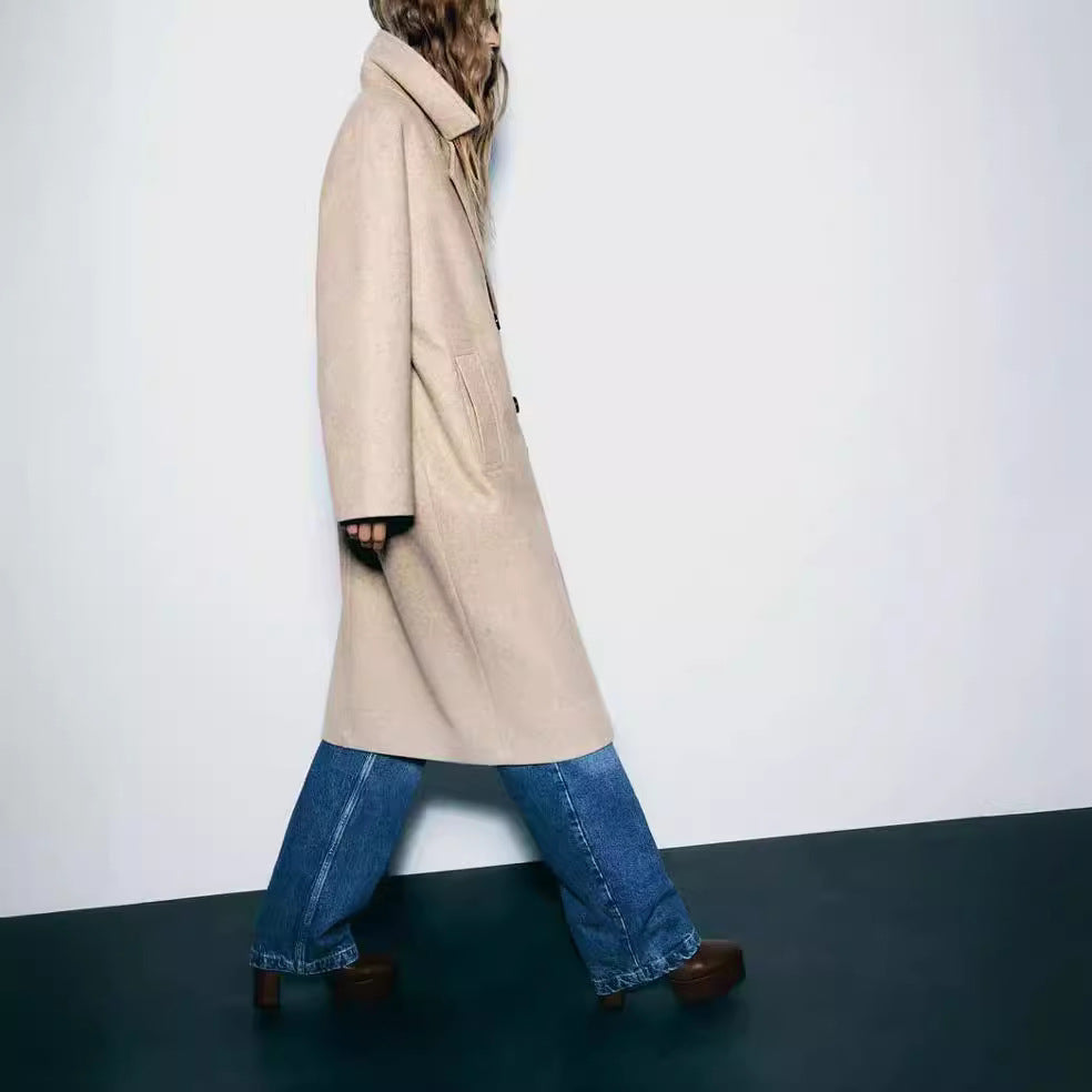 Damen trendiger Wollmantel mit doppelter Knopfreihe und elegantem Schnitt EB