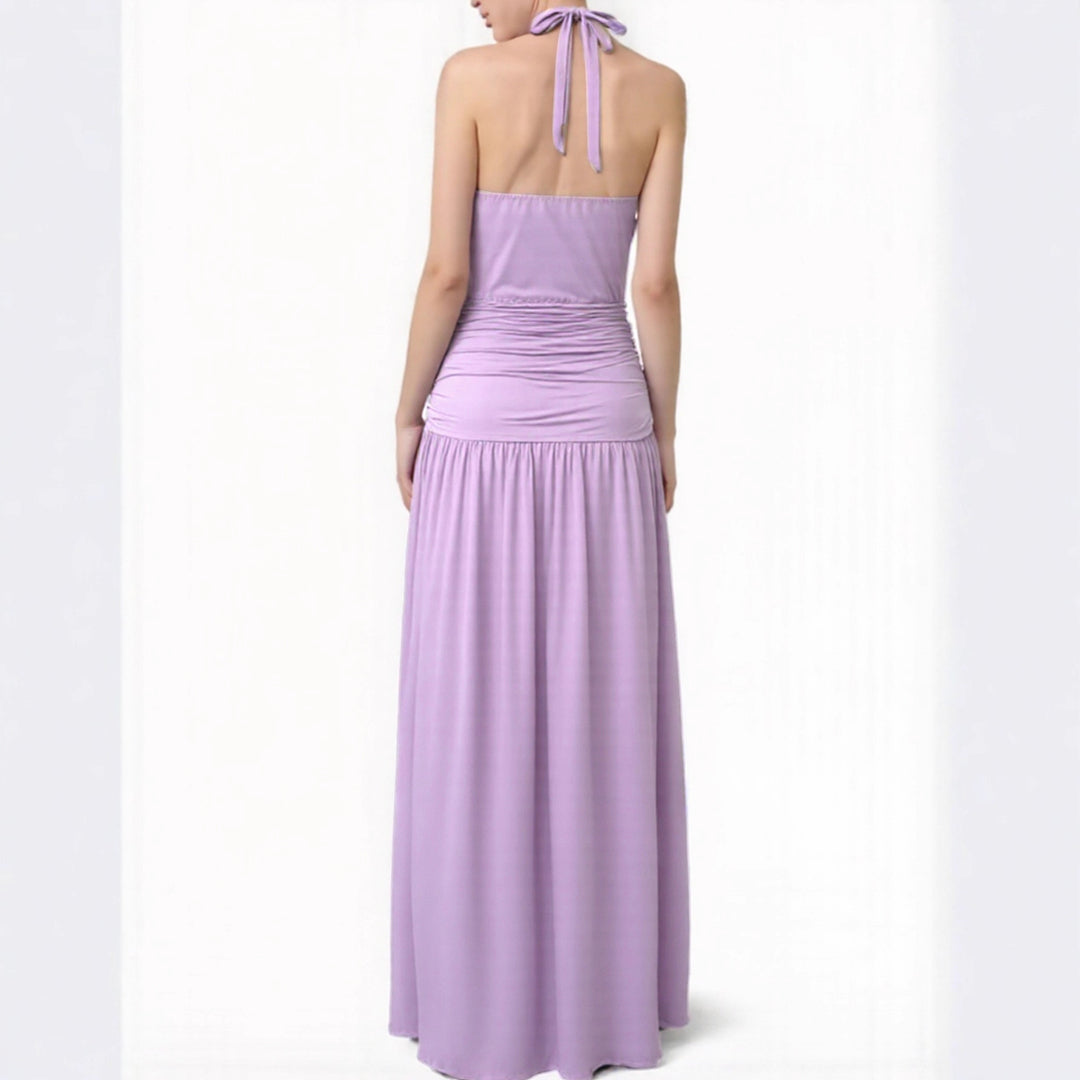 Damen Elegantes Halsnaht-Maxikleid mit seitlichem Schlitz EB