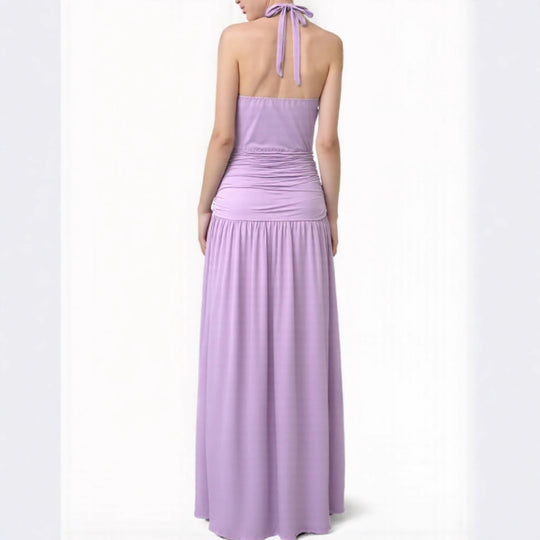 Damen Elegantes Halsnaht-Maxikleid mit seitlichem Schlitz EB