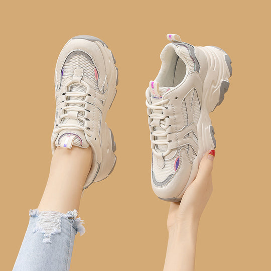 Damen Sportliche Chunky Sneakers mit dämpfender Laufsohle und atmungsaktivem Mesh-Obermaterial EB