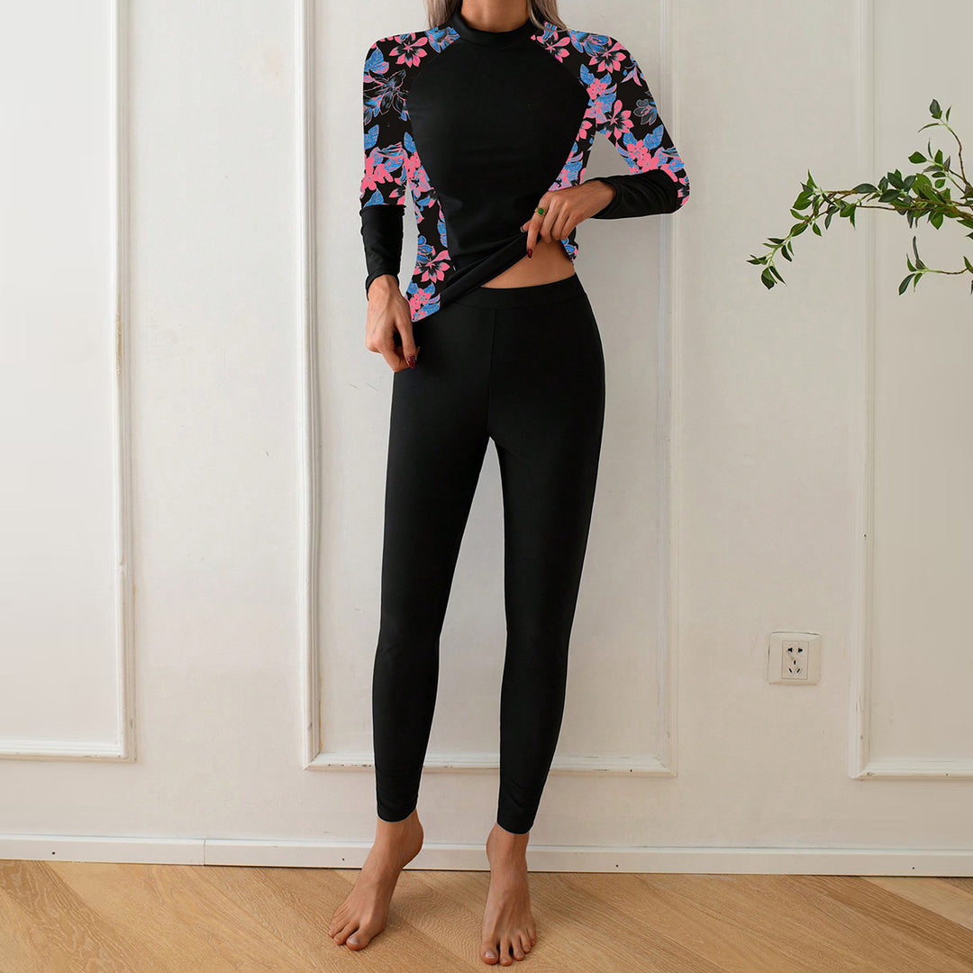 Damen Langarm Rashguard mit floralem Design EB
