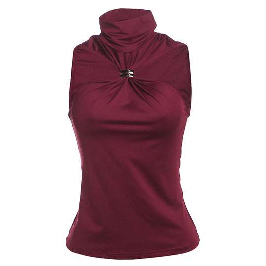 Damen elegantes Top mit hohem Kragen und schlichtem Design EB