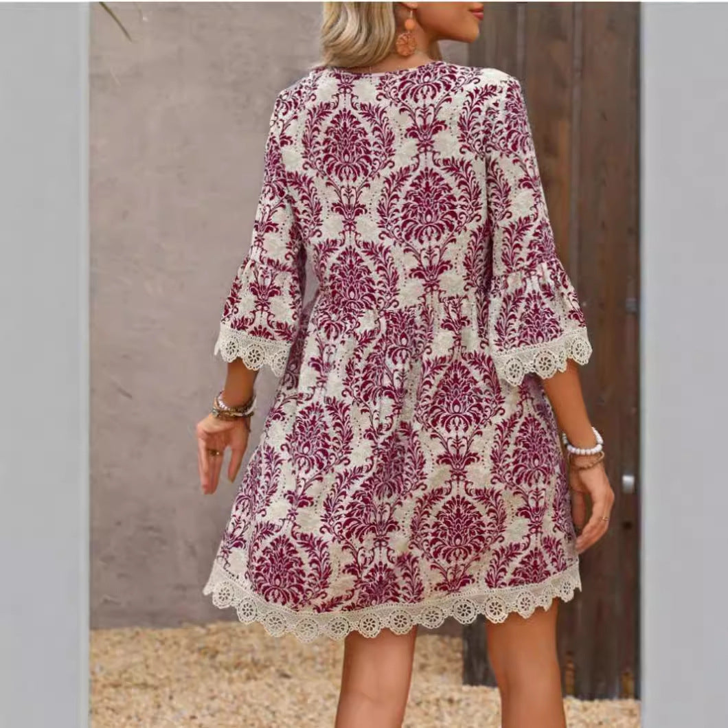 Damen Tunika-Kleid mit viktorianischem Muster und Spitzenakzenten EB