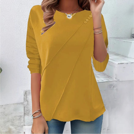 Damen modisches Oberteil mit asymmetrischem Saum und Knopfdetails EB