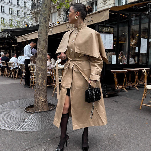 Damen eleganter Trenchcoat mit asymmetrischem Umhang EB