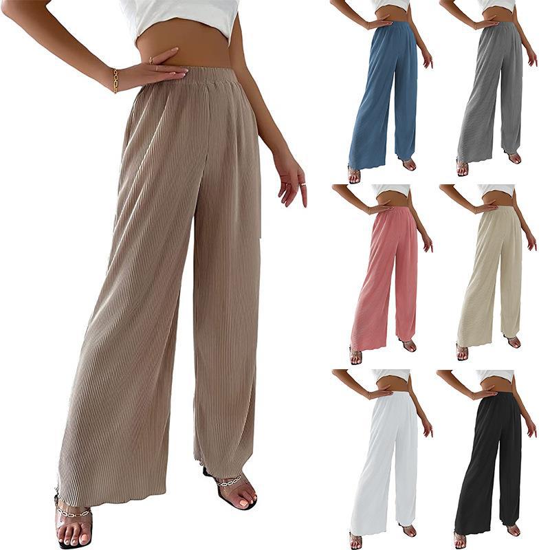 Damen elegante Plissee-Hose mit weitem Bein und elastischem Bund EB