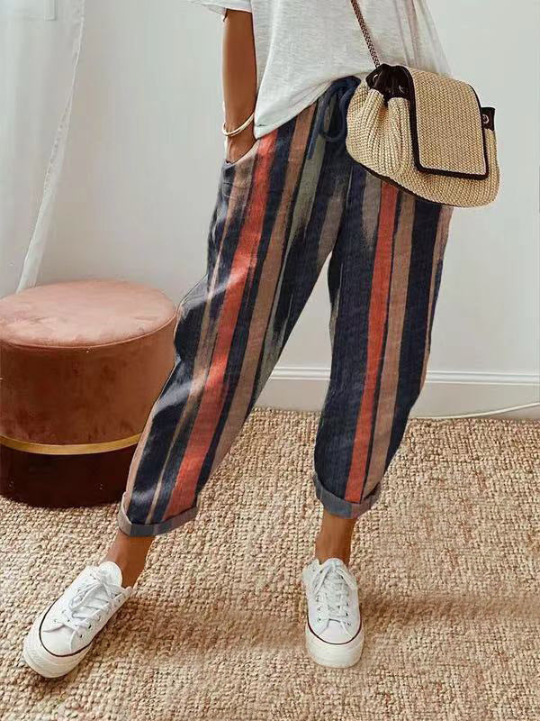 Damen nan legerer Leinen-Jogger mit Kordelzug, Eingrifftaschen und umgeschlagenem Saum EB