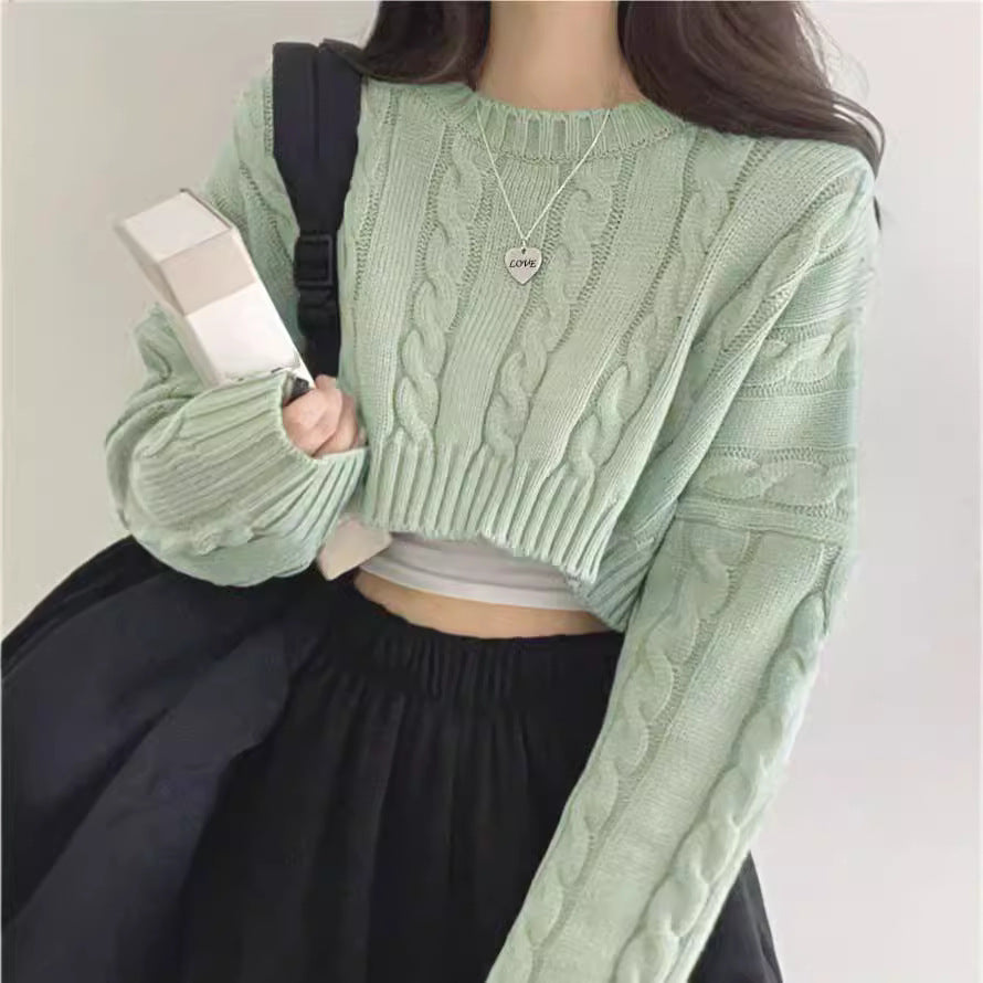 Damen Kurzgeschnittener Strickpullover EB