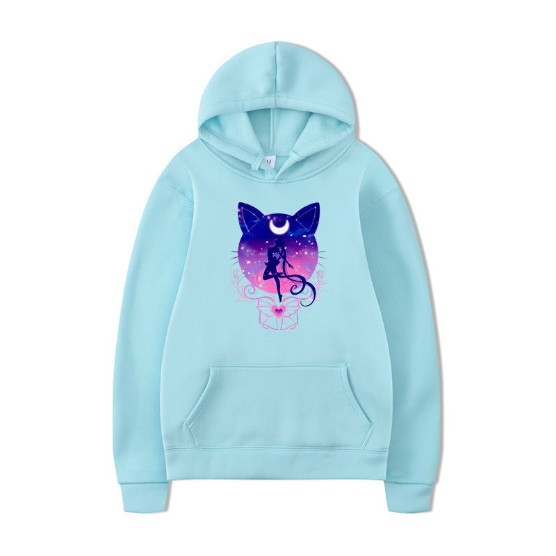 Damen Kapuzenpullover mit künstlerischem Katzenmotiv und bequemer Passform EB