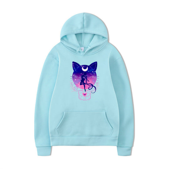 Damen Kapuzenpullover mit künstlerischem Katzenmotiv und bequemer Passform EB