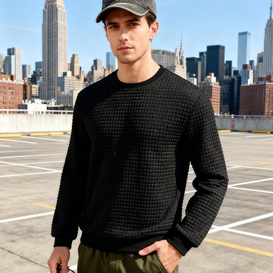 Herren nan strukturiertes Quadrat-Stepppullover mit Rundhals und elastischen Bündchen EB