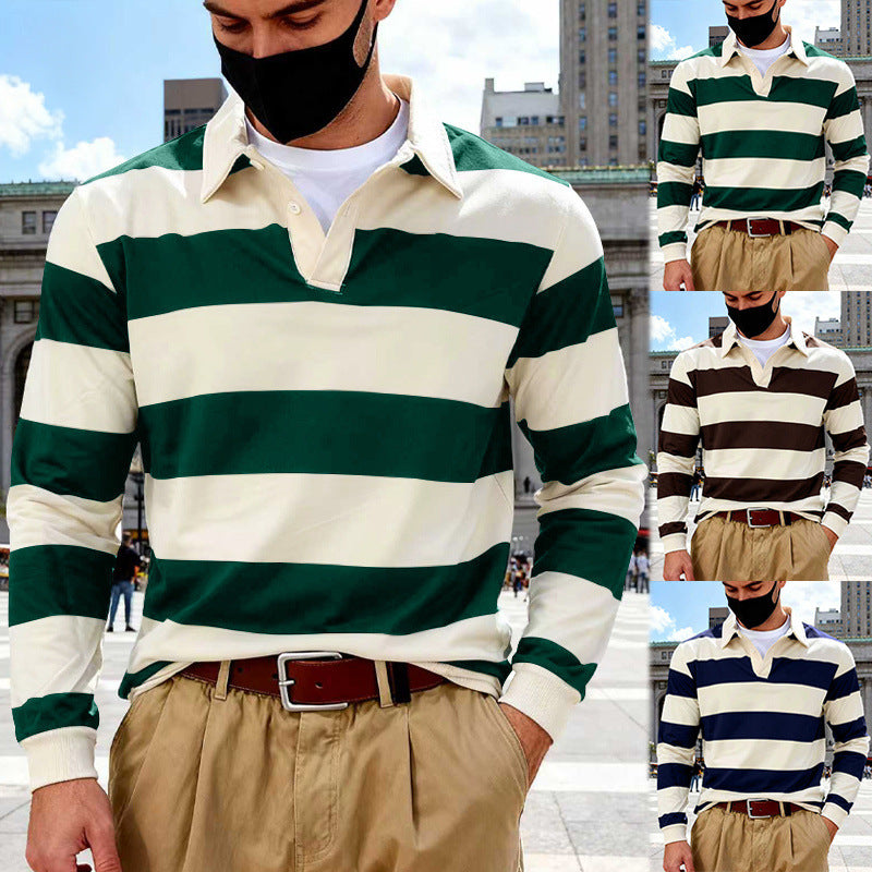 Herren Maritim inspiriertes Rugby-Langarmshirt aus Baumwollmix mit Polokragen und robusten Bündchen EB