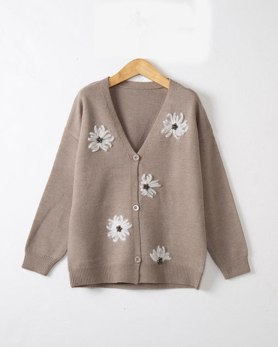 Damen Strickjacke mit floralem Motiv und eleganter Knopfleiste EB