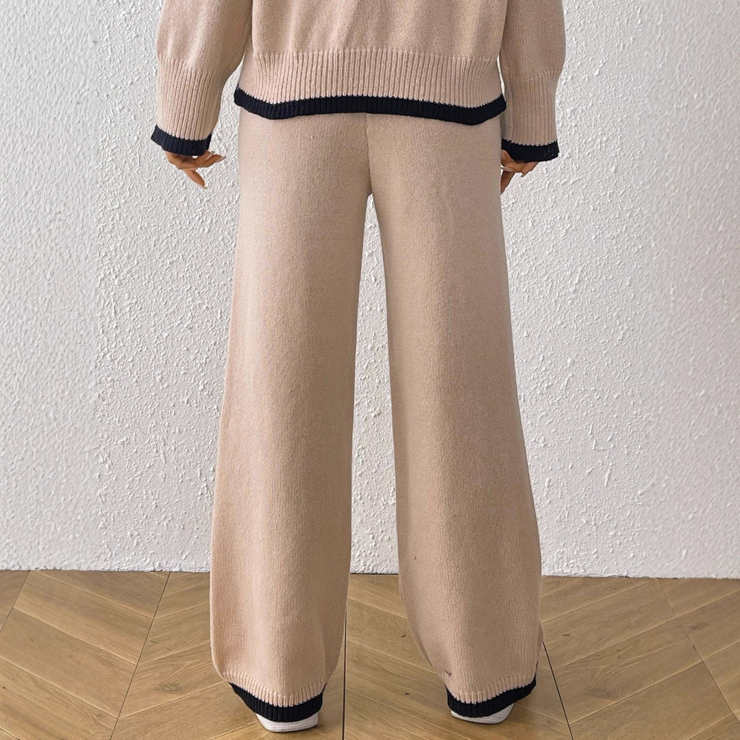 Damen bequeme Strickhose mit floralem Applikationsdesign EB