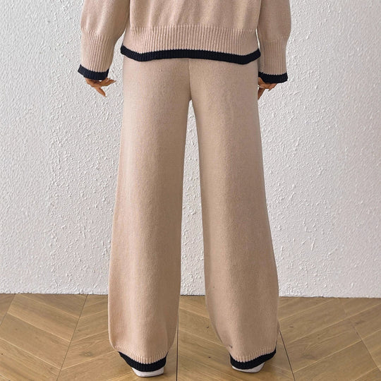 Damen bequeme Strickhose mit floralem Applikationsdesign EB