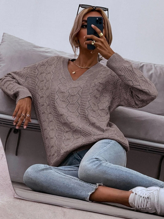 Damen Strickpullover mit V-Ausschnitt und lockerer Passform EB