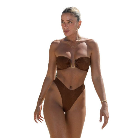 Damen Bandeau-Bikini mit stilvollem Blumendetail EB