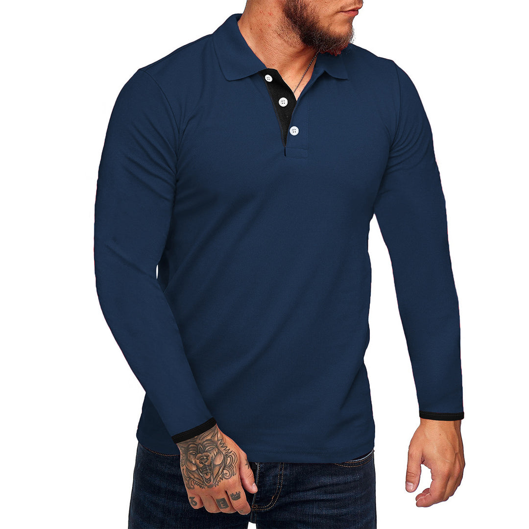 Herren Langarm-Polohemd mit kontrastierenden Knopfdetails EB