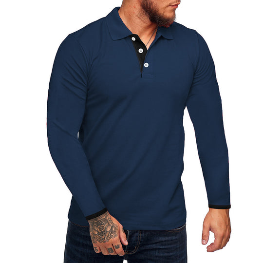 Herren Langarm-Polohemd mit kontrastierenden Knopfdetails EB