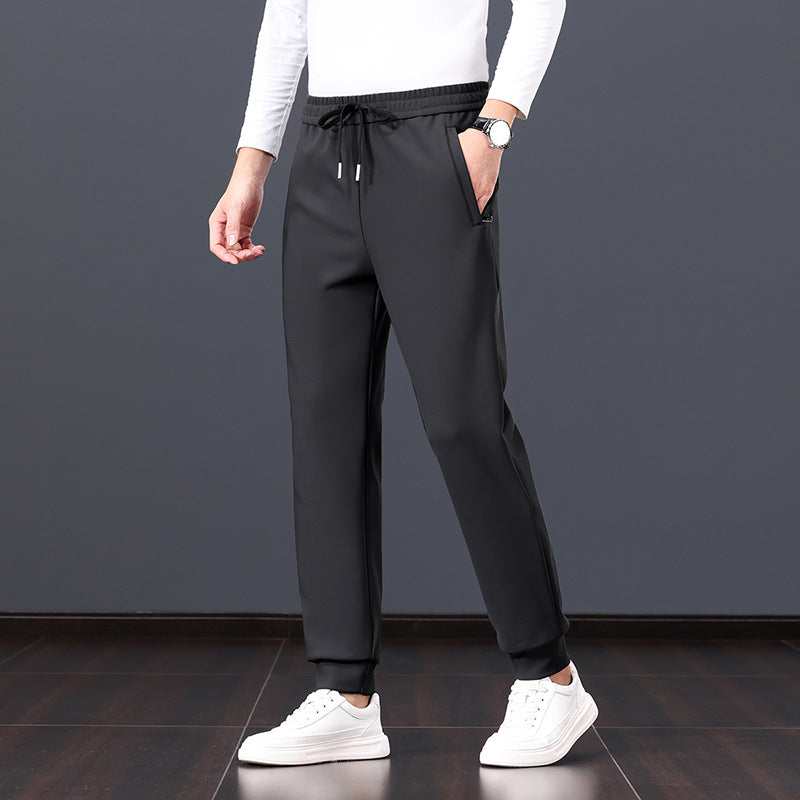 Herren elastische Freizeithose mit Tunnelzug, geradem Bein und verdeckten Reißverschlusstaschen EB